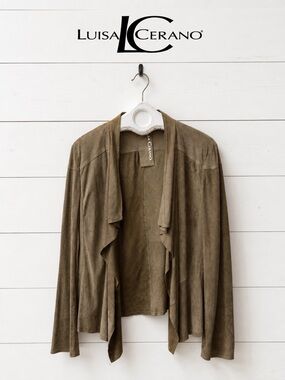 LUISA CERANO Taupe Lamb Velour Open Front Jacket Size 48 / US 16